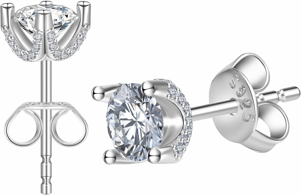 Moissanite Earrings, 18K White Gold Plated Sterling Silver Moissanite Earrings for Women, 1.0ct - 2.0ct D Color Lab Created Diamond Earrings Gifts for Women Men...