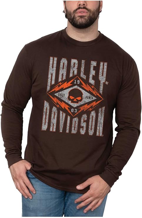 Harley-Davidson Men's Garage Dust Long Sleeve Crew-Neck Cotton Shirt - Brown
