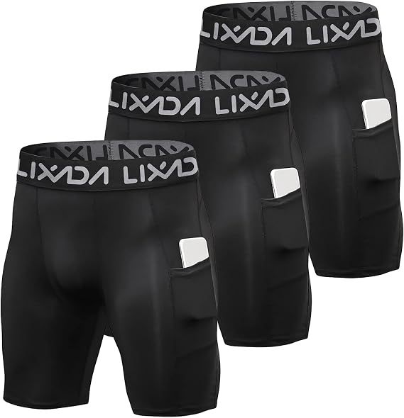 Lixada 3 Pack Compression Shorts for Men Active Workout Underwear Base Layer Short Tights