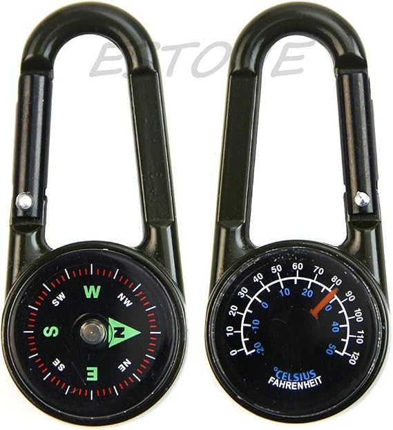 Outdoor Multifunctional Hiking Metal Carabiner Compass Thermometer Keychain Metal Carabiner