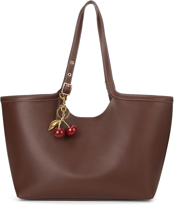 JQWSVE Faux Leather Tote Bags for Women Cherry Shoulder Handbag Large Capacity Work Tote Bag Weekender Bag Shopper Handbag