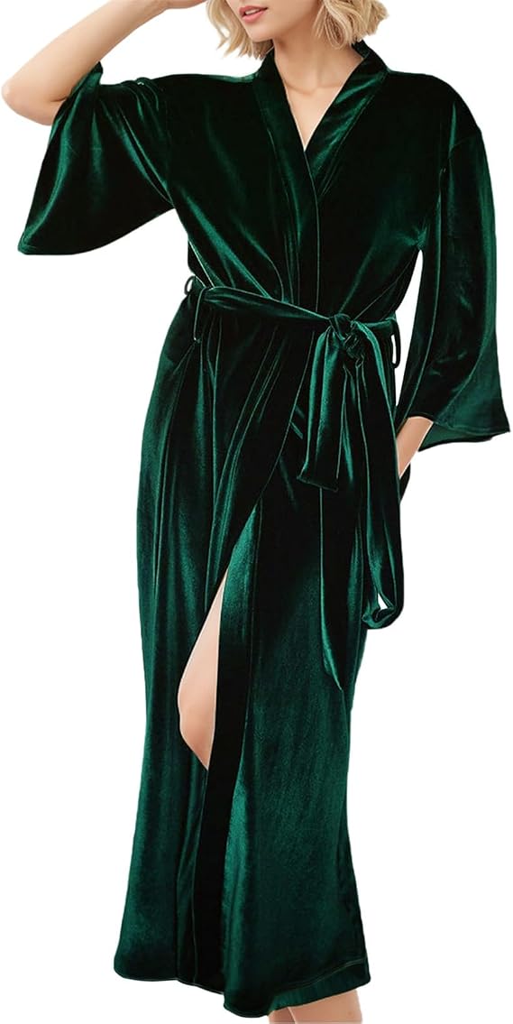 BATHGOWN Women Velvet Robes Soft Fuzzy Kimono Bathrobe for Women Bridal Wedding Sleepwear