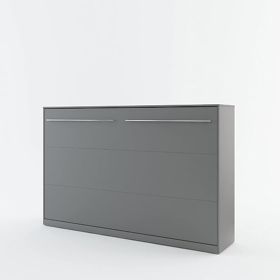 Arthauss Vertical Wall Bed Set - Space-Saving Hidden Bed with Over Bed Cabinet, Fold Down Murphy Bed in Grey Matt Finish, 120cm x 200cm - Perfect Multifunctional Solution for Small Rooms