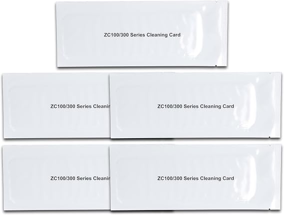 5Pcs 105999-311 Cleaning Kit Compatibility with Zebra ZC100 ZC150 ZC300 ZC350 ID Card Printer, Single-Use Individually Sealed Cleaning Cards to Restore Print Quality