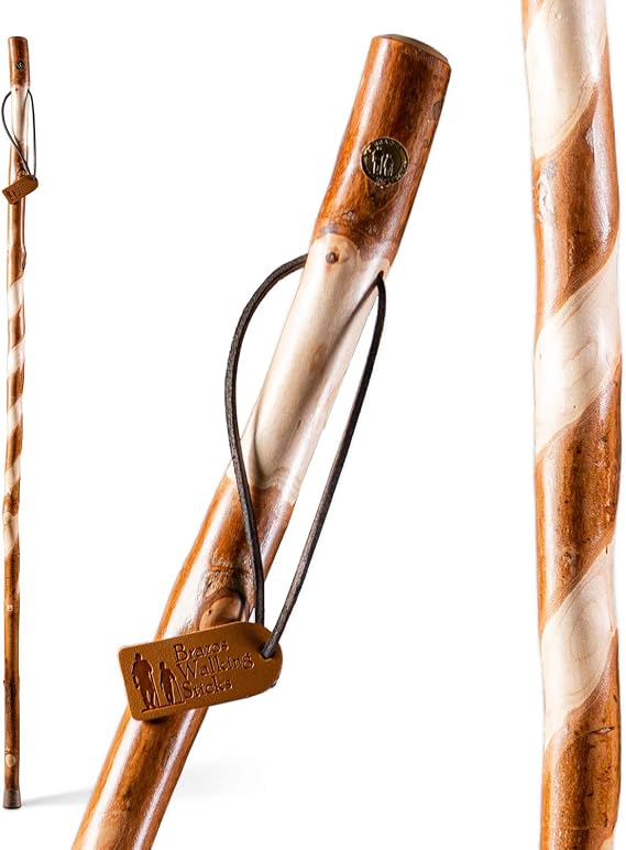 Brazos Rustic Wood Walking Stick, Twisted Hardwood, Traditional Style Handle, for Men & Women, Made in the USA, 55"
