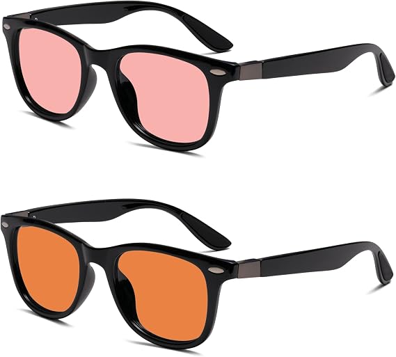 BRADDELL FL-41 Rose & FL-60 Wayfarer Blue Light Glasses for Migraine Light Sensitivity, Fluorescent LED Lighting & Concussion