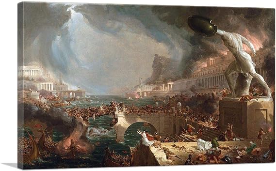 ARTCANVAS The Course Of Empire Destruction 1836 Canvas Art Print Stretched Framed Painting Picture Poster Giclee Wall Decor by Thomas Cole - 12" x 8" (0.75" Deep)