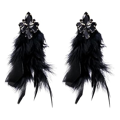 Sither Feather Earrings for Women Long Dangling Feather Tassel Earrings Boho Large Earrings for Halloween Prom Party Christmas Gift black