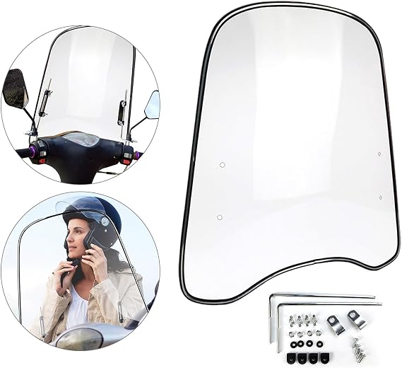 Motorcycle Windshield, Universal Motorbike Windshield Wind Deflector, Thick PET Clear Anti-scratch Windscreen Extension Spoiler, Screen for Most Motorcycles, Electric Cars, Scooters, 16.72 * 18.11 in