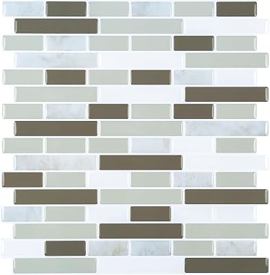 CHIHUT 12x12 Peel and Stick Backsplash Tiles 6 Sheets Green Marble Backsplash Tile Glossy Self Adhesive Mosaic Stick on Tiles for Kitchen Bathroom Laundry Room Removable Thick Vinyl Wall Tile