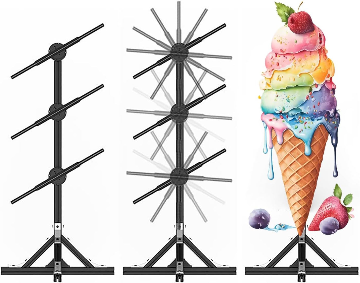 3D Hologram Fan Projector, 45CMx3 Splicing Stereo Holographic Fan Display Vertical Advertising Console, Rotating Projection with Remote  WiFiBluetooth
