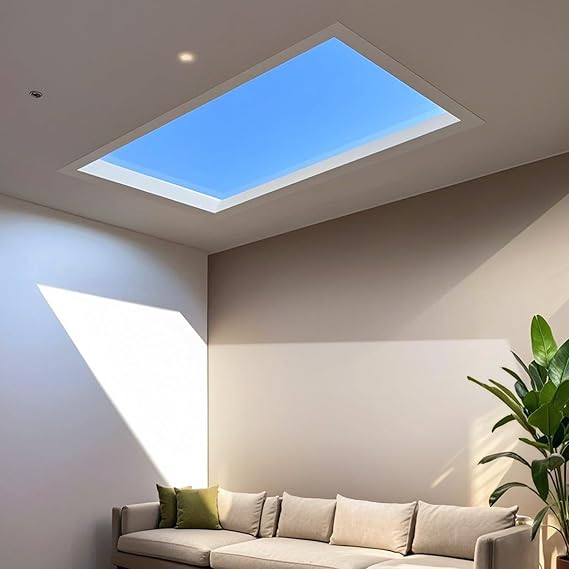 2x2 Ft Artificial Blue Skylight, APP Control Smart Ceiling Light | Blue sky light with app control and sunlight rhythm, simulate sunlight irradiation for living room, bathroom, office
