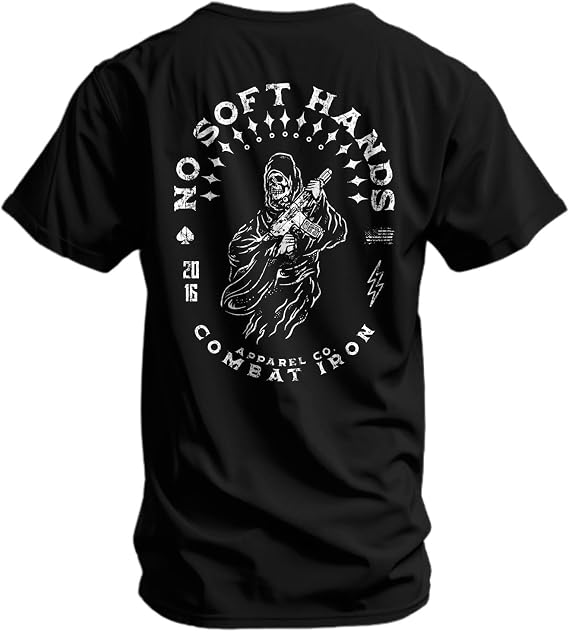 Combat Iron Men's Graphic T-Shirt | No Soft Hands, Reaper | Cotton-Poly Blend | Athletic Fit, Tagless Comfort