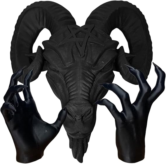 Baphomet Figurine - Resin Baphomet Head And Hands Statue For Wall | Resin Baphomet Head And Hands Figurine For Wall | Scary Demon Statue | Gothic Satanic Goat Ornament For Basement Hallway