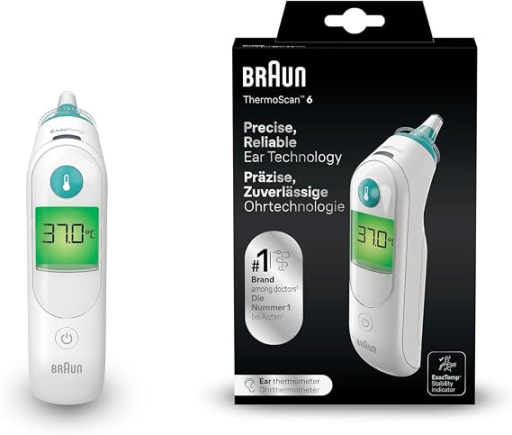 Braun ThermoScan 6 Ear thermometer | #1 Brand among doctors1 | Colour-coded Digital Display | ExacTemp Stability Indicator | Baby and infant friendly | IRT6515