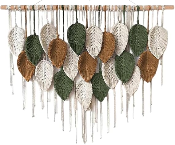 Large Macrame Wall Hanging Boho Woven Tapestry Leaves Bohemian Wall Decor Chic Home Decor Modern Bohemian Wall Art Handmade Macrame Decor for Living Room Bedroom Apartment Dorm,Green