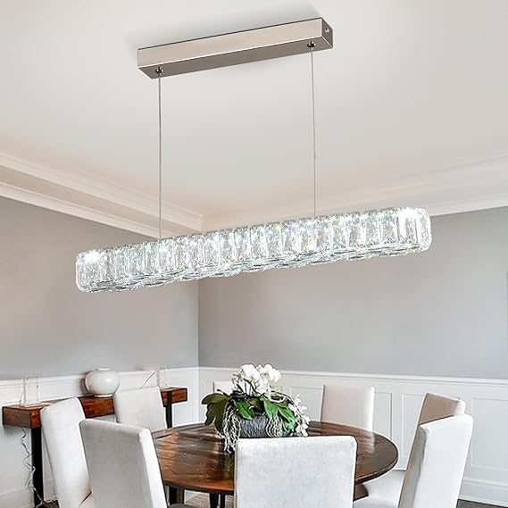 54.4cm Linear Crystal Pendant Light Cool White