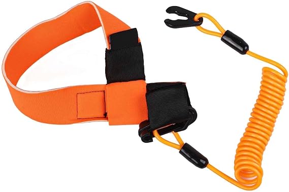 Boat Engine Kill Switch Lanyard for Jet Ski Motor Safety Tether with Adjustable Neoprene Wrist Strap Coiled Nylon Cord Secure Carabiner Orange Green(5 Orange)