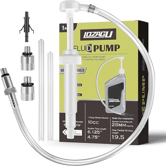 Lower Unit Gear Oil Pump for Standard Quart Bottles - 10cc Per Pump Stroke, Transmission Fluid Pump Includes 3/8 inch Metal Swivel, 8mm and 10mm, 3rd Hand Adapter