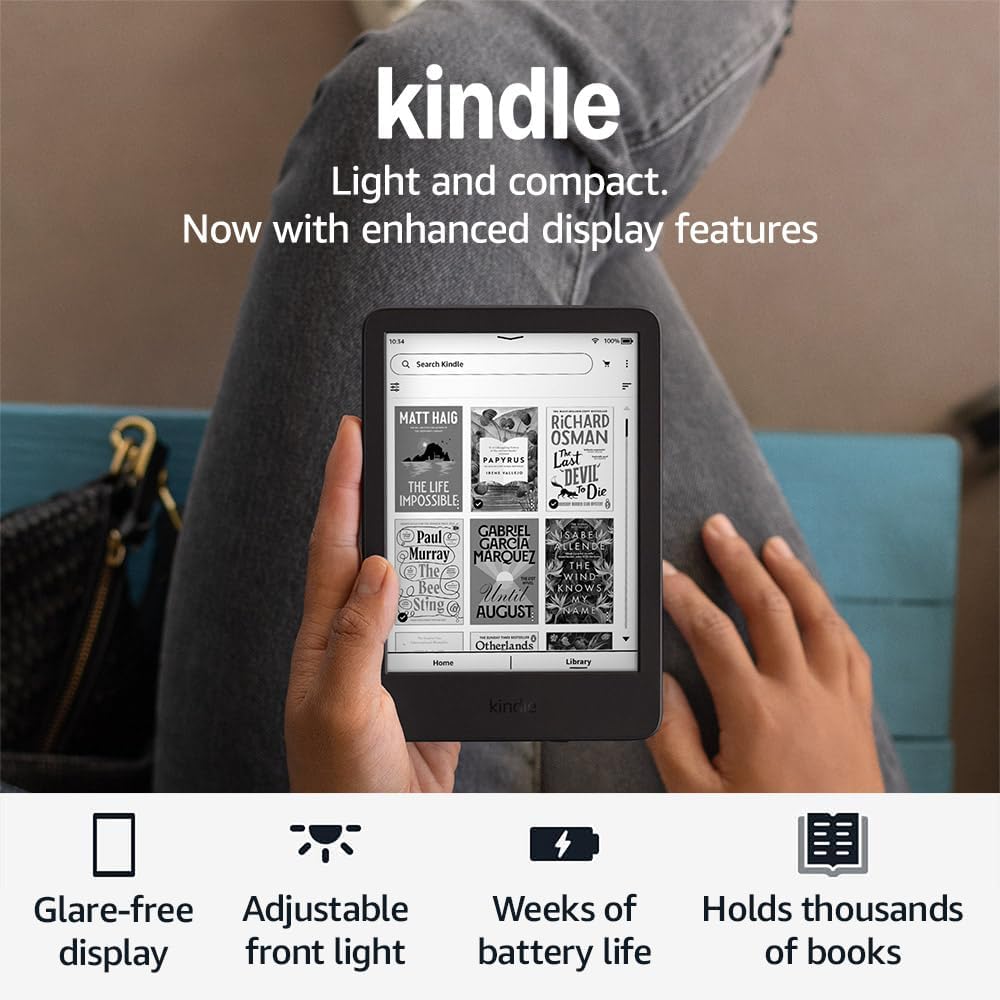 Amazon Kindle newest gen – Lightest and most compact Kindle with glare-free display, faster page turns, adjustable front light and long battery life – 16 GB – Without Ads – Black