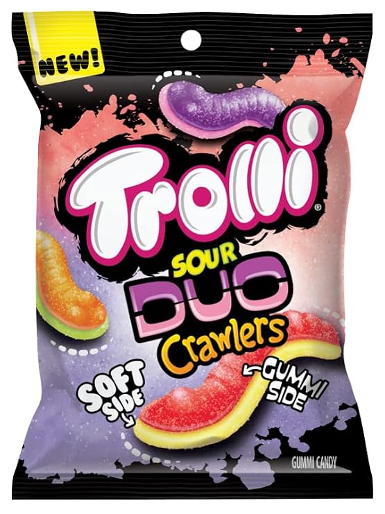 Trolli Sour Brite Duo Crawlers Candy, Sour Gummy Worms, 4.25 oz