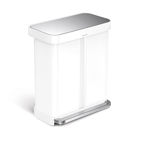 simplehuman 58L Liner Rim Rectangular Recycler, 24L+ 34L, White