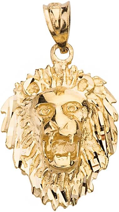 Animal Kingdom Leo Zodiac Sign Charm Roaring Lion Head Pendant (14k Yellow-Gold)