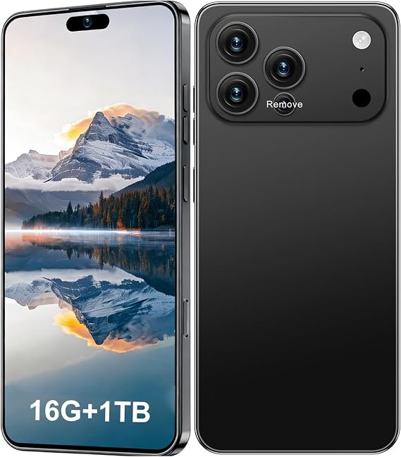 17PM Unlocked Phone, 16+1TB Cell Phone, 6.99" HD Display 5G Smartphone, Long Battery Life 7000mAh, 68+108MP Zoom Camera, Fingerprint Lock/Face ID/Dual SIM/Android 15.0(Black)