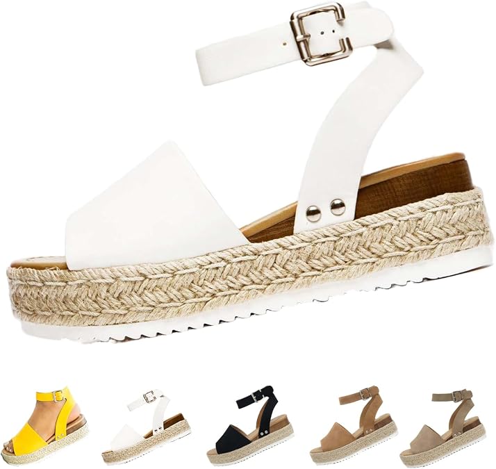 DevilAngel Women's Topic Open Toe Buckle Ankle Strap Espadrilles