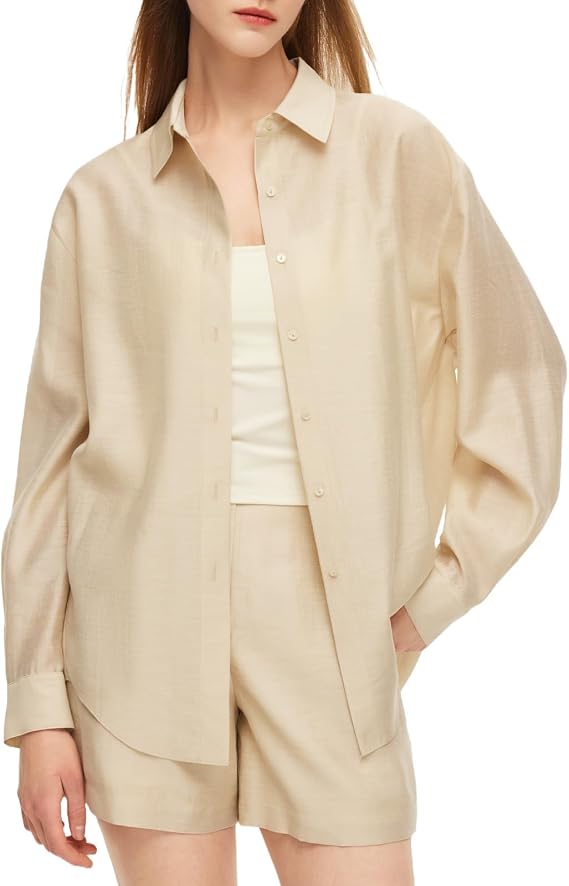 GOELIA Sheer Tops for Women Sheer Button Up Blouse Long Sleeve Sexy See Through Tops Mesh Shirts