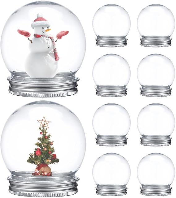 GLEAVI DIY Christmas Ornaments Snow Globe: 10pcs Clear Plastic Water Globes with Screw Off Caps 2. 3inch Fillable Candy Jar for Plant Landscape Holiday Party Decorations