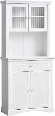 HOMCOM 71 Traditional Freestanding Kitchen Buffet with Hutch, Pantry Cabinet with 4 Doors, 3-Level Adjustable Shelves, and 1 Drawer, White