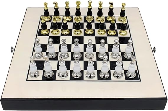 GAENZA New Upscale Chess, Zinc Alloy Chess Piece, Wooden Chess Board 2 Built-in Storage Drawers, Chess Game Set for Kids and Adults Toys
