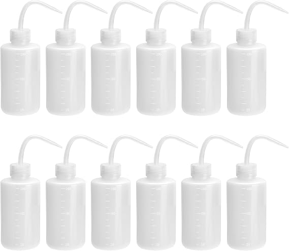 12 Pack 250ml Plastic Squeeze Wash Bottle with Narrow Mouth, White Rinse Bottle with Scale, Clear Tattoo Water Bottles for Plant Watering,