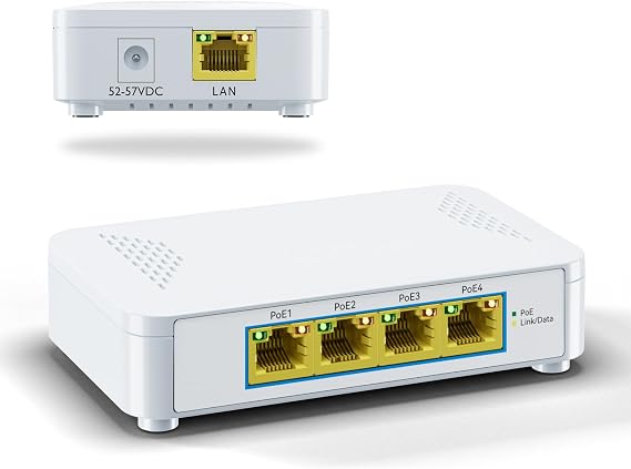 5 Port Gigabit PoE Switch - 4 PoE+ Ports, 60W Total, Plug and Play, Small Desktop Switch for Camera/Access Point/IP Phones