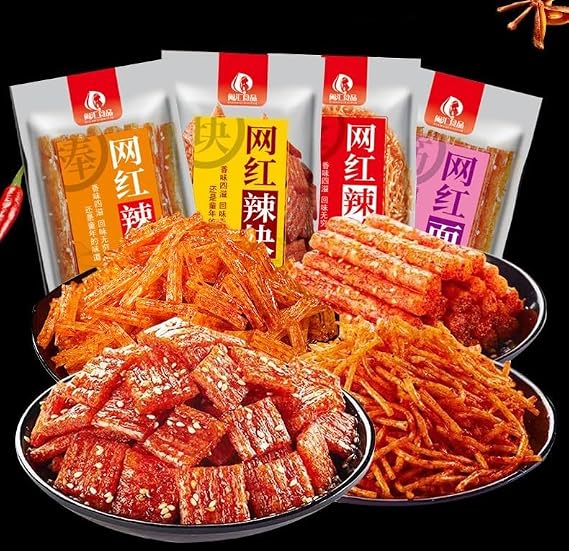 4 types of mixed spicy strips,Latiao,handmade spicy strip, Chinese special snacks,Delicious spicy spicy strip, snack spicy flavor, mixed snack gift bag,Sweet and Spicy Traditional Gluten (Mixed 8 packs)