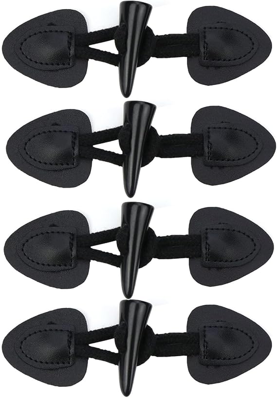4 Pairs PU Leather Toggle Closure Buttons, Sew-On Toggles with Resin Horn Button Closure Jackets Faux Leather Vintage Buttons for DIY Crafts Clothing Sewing(Black)
