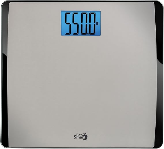 Eat Smart Glass Digital Bathroom Scale, Large Platform, 550 lb, Silver