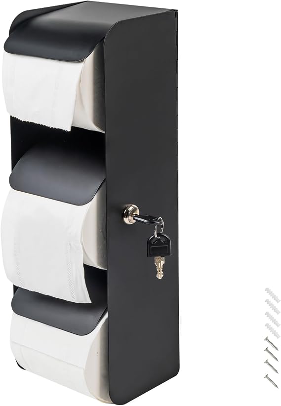 Commercial Toilet Paper Dispenser Holder 3 Roll Toilet Tissue Dispenser | Stainless Stee with Lock Wall Mount- 3 Double Roll Toilet Paper Holder for Bathroom/Restroom(1, Black)