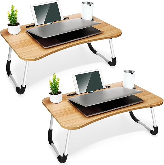2-Pack Large Lap Desk for Bed & Sofa with Cup Holder & Foldable Legs Laptop Table, Breakfast Serving Tray, Tablet Phone Groove, Foldable Legs