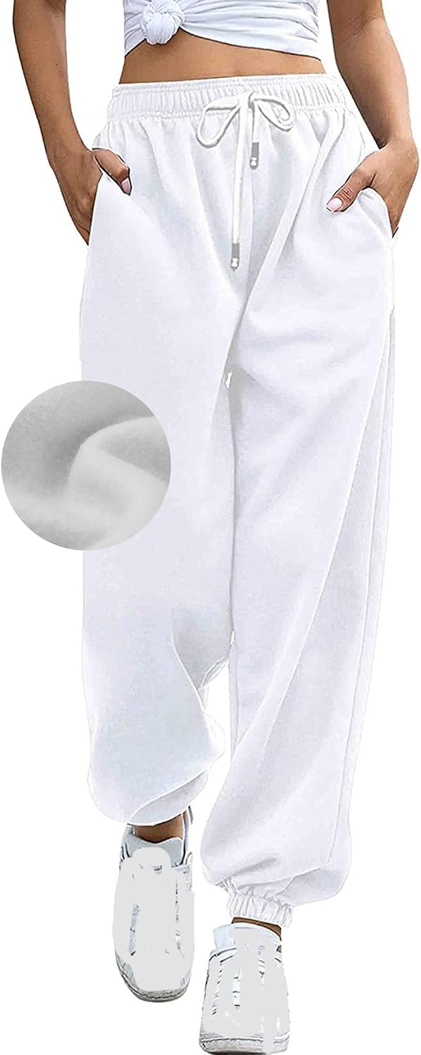 TSMNZMU Womens Cinch Bottom Sweatpants Fleece Lined High Waist Jogger Pants with Pockets Gym Athletic Fit Lounge Trousers