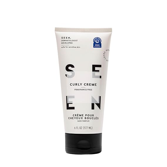 SEEN Curly Creme, Fragrance Free - Non-Comedogenic Curl Defining Styling Hair Cream - Dermatologist-Developed - Anti-Frizz- Heat Protectant - Safe for Sensitive Skin
