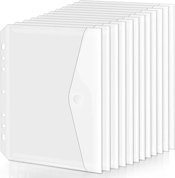 8.5x5.5 Binder Pockets, Poly Mini Binder Pocket 5.5 x 8.5 inches, 7-Hole Punched - 12 Pack