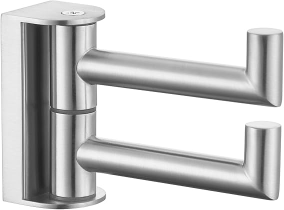 Suyar Double Towel Hook Brushed Nickel, Bathroom Swivel Coat Robe Holder | Space-Saving Wall Hook with 2 Rotatable Arms, Robe Hook for Bathroom Kitchen RV, SUS304 Stainless Steel, Wall Mounted