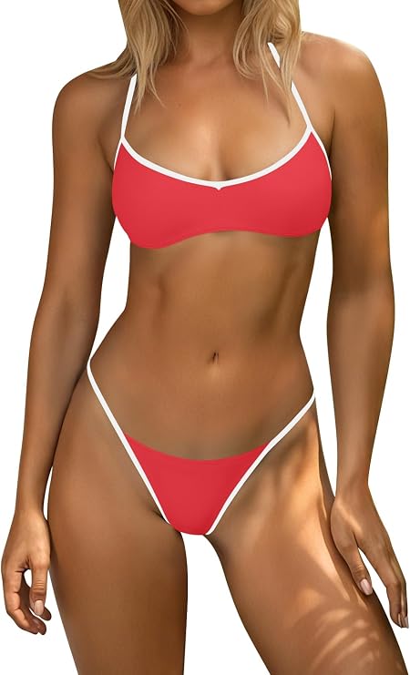 OWICA Women's 2 Piece String Bikini Set Sexy Bathing Suit with Adjustable Halter Neck and Thong Swimwear
