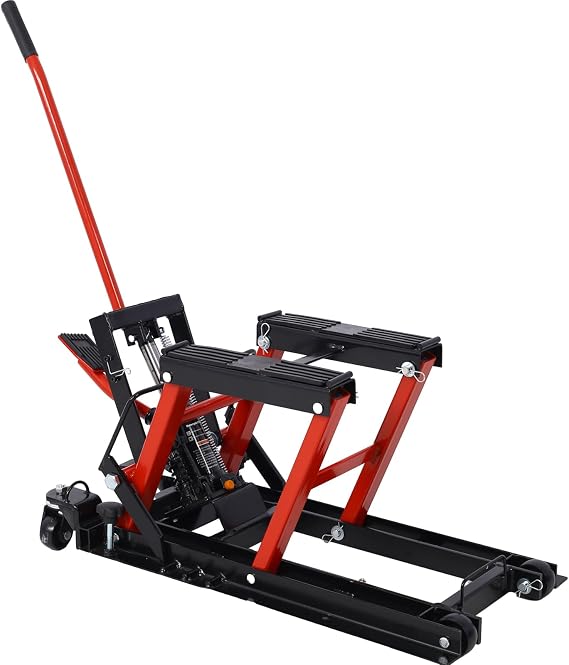 Hydraulic Motorcycle Lift Jack, 1500 LBS Capacity ATV Scissor Lift Jack, Portable Motorcycle Lift Table with 4 Wheels, Hydraulic Foot-Operated Hoist Stand for Motorcycle ATV UTV Powersports