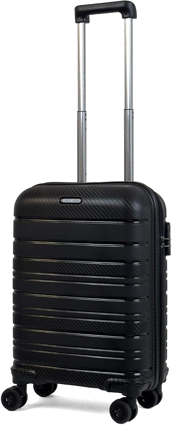 Reymond Carbon PP Travel Suitcase Horizon Series Unbreakable Suitcase 4 Wheel Telescopic Pull Sleeves, Black - Cabin Size