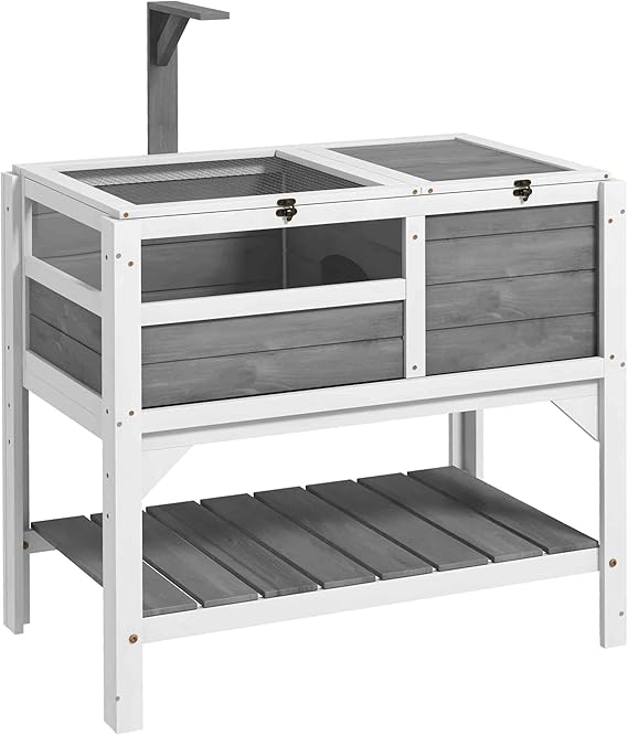 PawHut Tortoise Habitat with Shelf Storage, Tortoise Enclosure with Weather Protection, Reptile Gift Accessory, Reptile Enclosure with Tray, Light Support Frame, Light Gray | Tortoise Enclosure, Reptile Gift Accessory, Reptile Enclosure with Tray, Light Support Frame