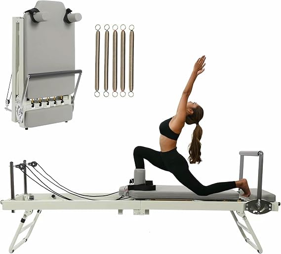 Portable Pilates Reformer, Reformer Pilates Machine with Springs & Cords for Home Workout
