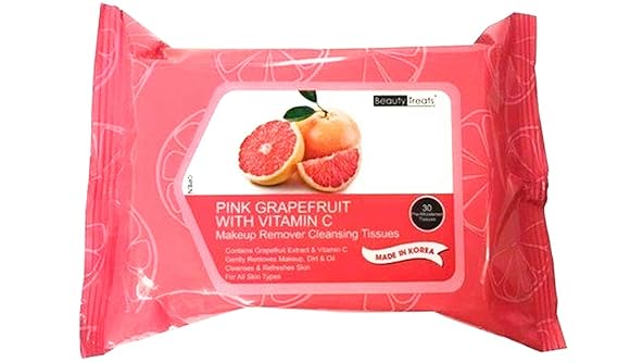 Beauty Treats Makeup Wipes, 30 Count, Grapefruit Scent, All Skin Types, Makeup Removal, Facial Cleansing